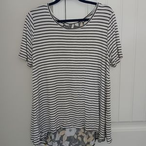 Cato Striped sz L blouse with flower print on middle of back super cute